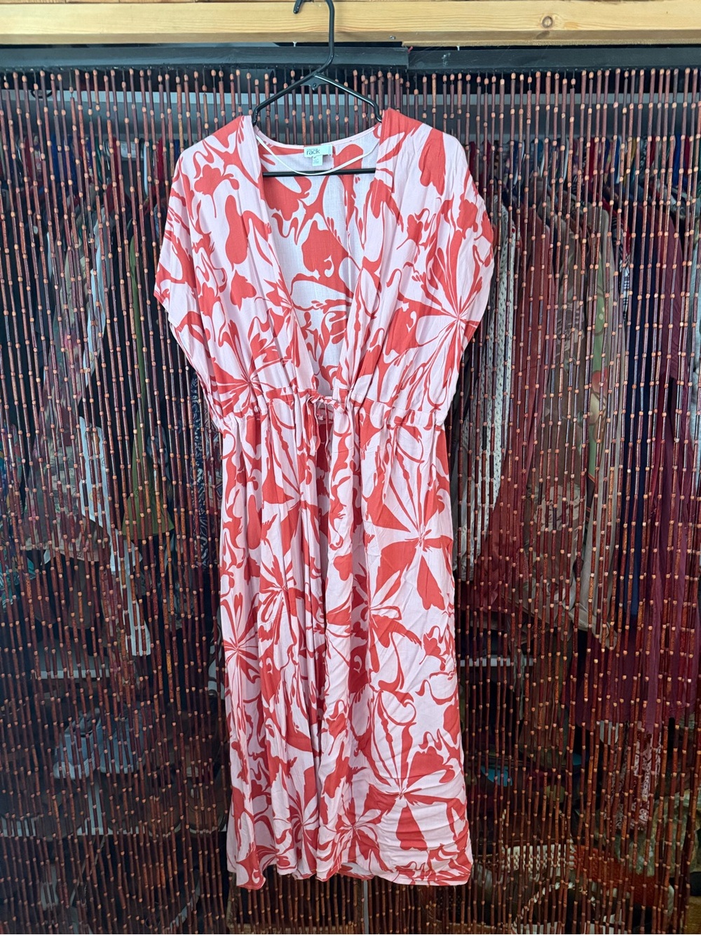 Lightweight Coral & White Floral V-Neck Tunic Dress Cover-Up